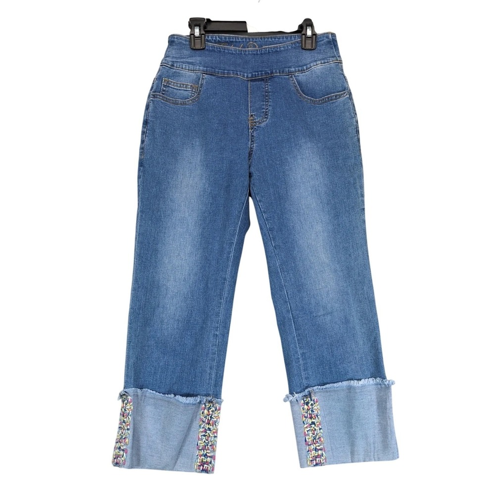 Ethyl Vancouver Pull-On Capri Jeans Womens 0 26x22 Embroidered Cuff Medium Wash